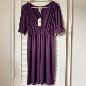 Studio M Women's Purple V-Neck Short Sleeve Casual Everyday Dress Small NWT